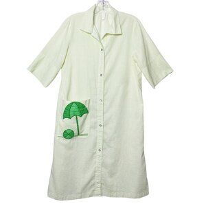 Vtg House Coat Dress Snap Button Up Front Short Sleeve Striped Short Women's S
